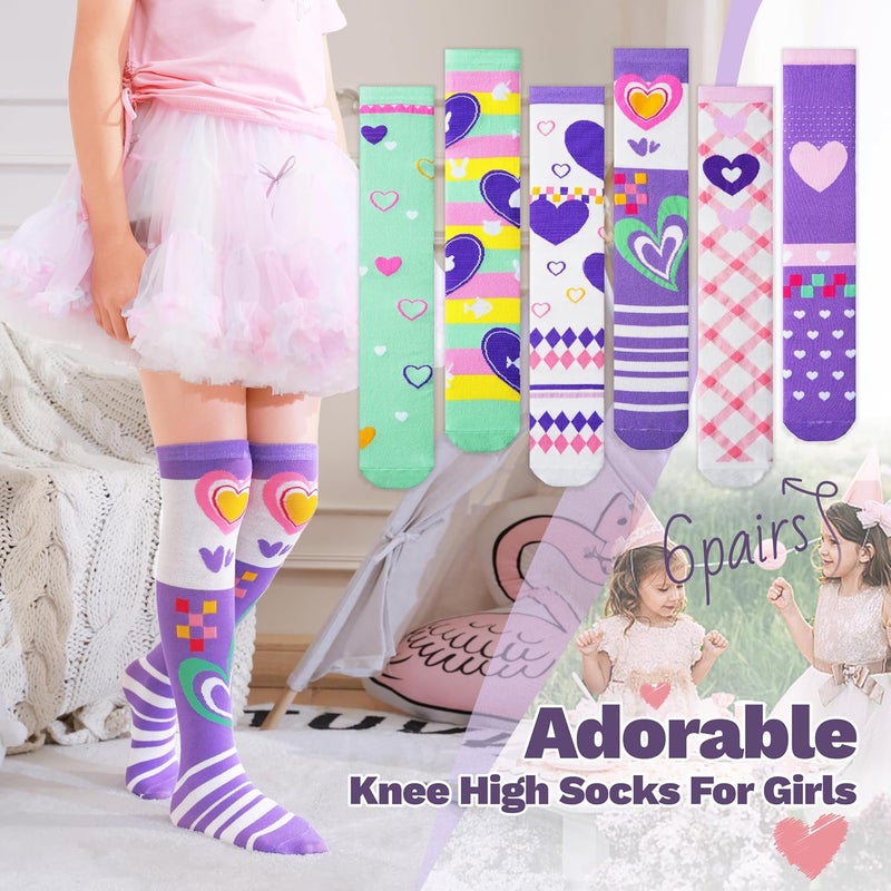 ANTSANG Kids Girls Knee High Socks Fashion Funny Crazy Stockings Gift Cute Novelty Long Boot Cotton Socks for Child 6 Pairs - Image 2